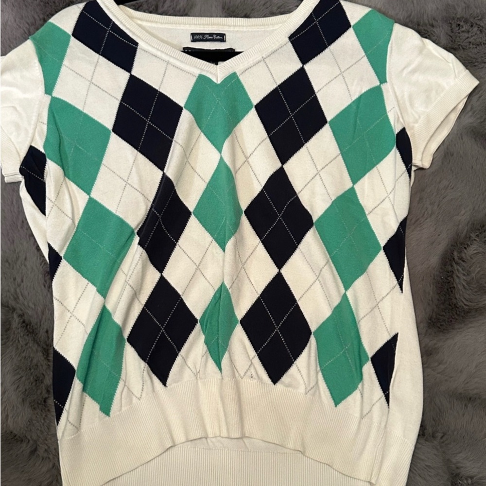 Tommy Hilfiger Women’s Cap Sleeve Argyle Top XL